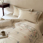 Duvet Cover Set Linen-Look Cotton Blend Hand-Embroidered