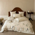 Duvet Cover Set Linen-Look Cotton Blend Hand-Embroidered