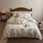 Duvet Cover Set Linen-Look Cotton Blend Hand-Embroidered