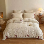 Duvet Cover Set Linen-Look Cotton Blend Hand-Embroidered