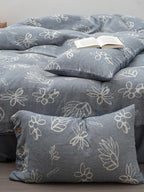 Duvet Cover Set Linen-Look Cotton Blend Wooden Button Closure