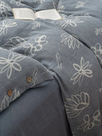 Duvet Cover Set Linen-Look Cotton Blend Wooden Button Closure