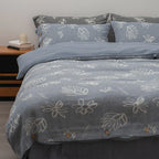 Duvet Cover Set Linen-Look Cotton Blend Wooden Button Closure