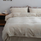 Duvet Cover Set Linen-Look Cotton Blend Wooden Button Closure