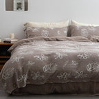Duvet Cover Set Linen-Look Cotton Blend Wooden Button Closure