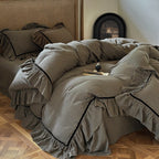 Duvet Cover Set Linen-Look Cotton Ruffled Hem