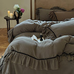 Duvet Cover Set Linen-Look Cotton Ruffled Hem