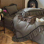 Duvet Cover Set Linen-Look Cotton Ruffled Hem