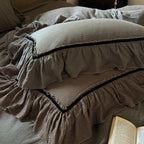 Duvet Cover Set Linen-Look Cotton Ruffled Hem