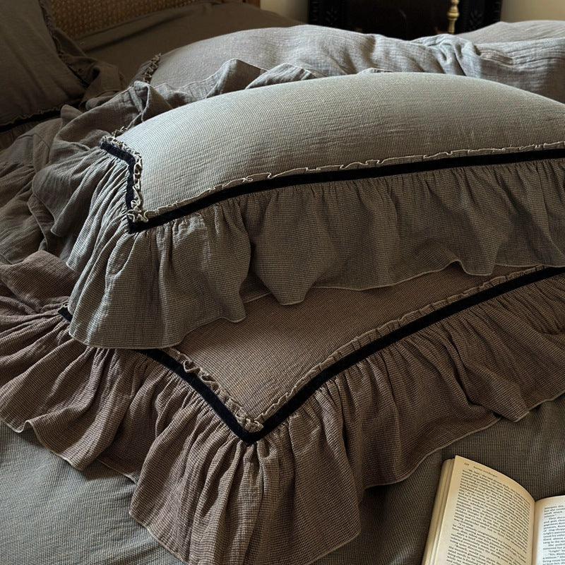 Duvet Cover Set Linen-Look Cotton Ruffled Hem