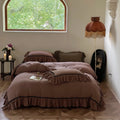 Duvet Cover Set Linen-Look Cotton Ruffled Hem