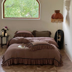 Duvet Cover Set Linen-Look Cotton Ruffled Hem