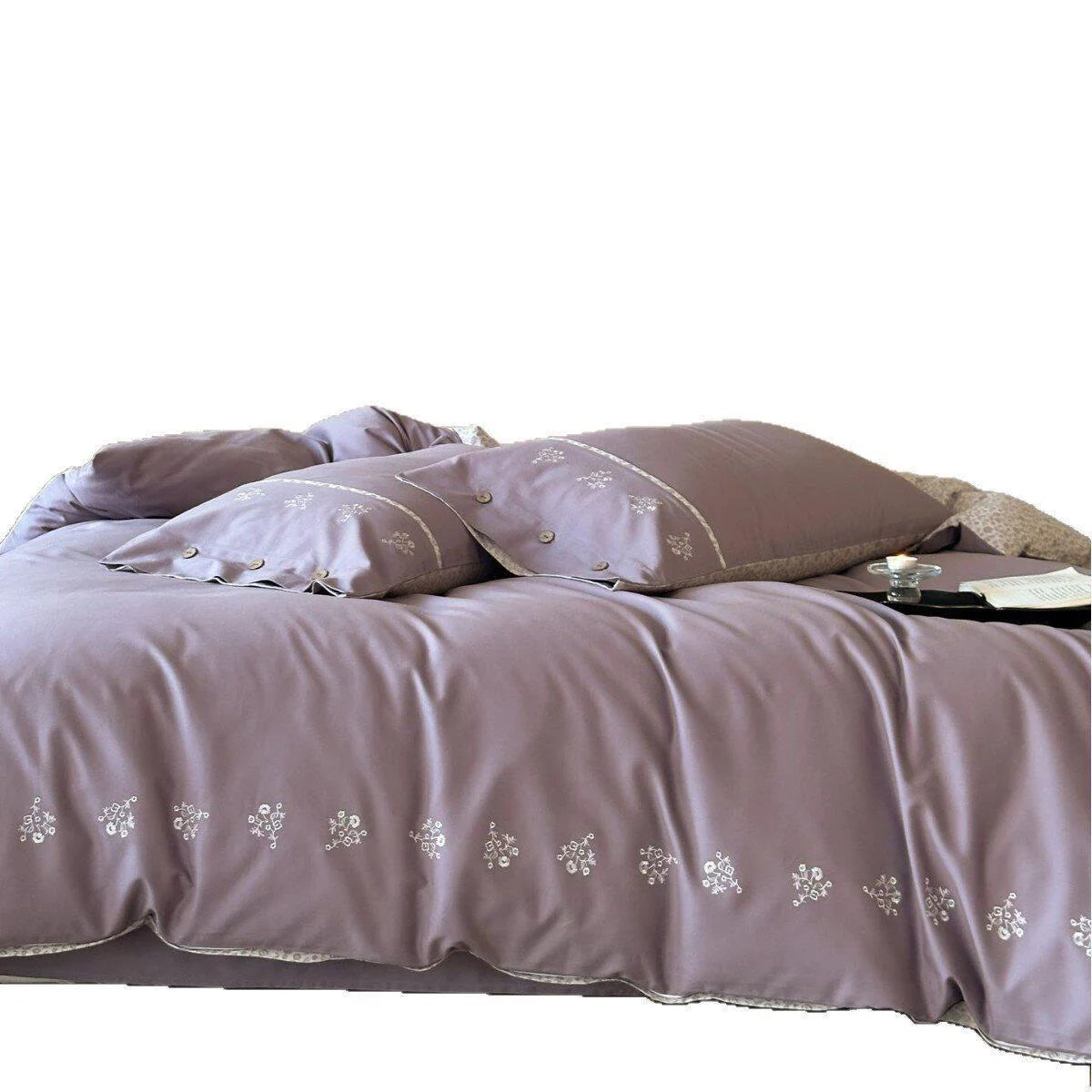 Duvet Cover Set Mako Satin Leaf Embroidery