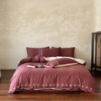 Duvet Cover Set Mako Satin Leaf Embroidery