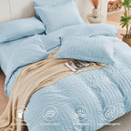 Duvet Cover Set Microfiber Seersucker Zipper Eight Corner Ties