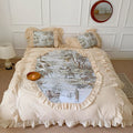 Duvet Cover Set Muslin-Look Cotton Blend Ruffled Edges 4-Piece