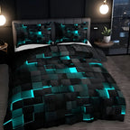 Duvet Cover Set Neon 3D Grid Microfiber Cotton Blend
