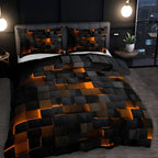 Duvet Cover Set Neon 3D Grid Microfiber Cotton Blend