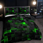 Duvet Cover Set Neon 3D Grid Microfiber Cotton Blend