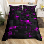 Duvet Cover Set Neon 3D Grid Microfiber Cotton Blend