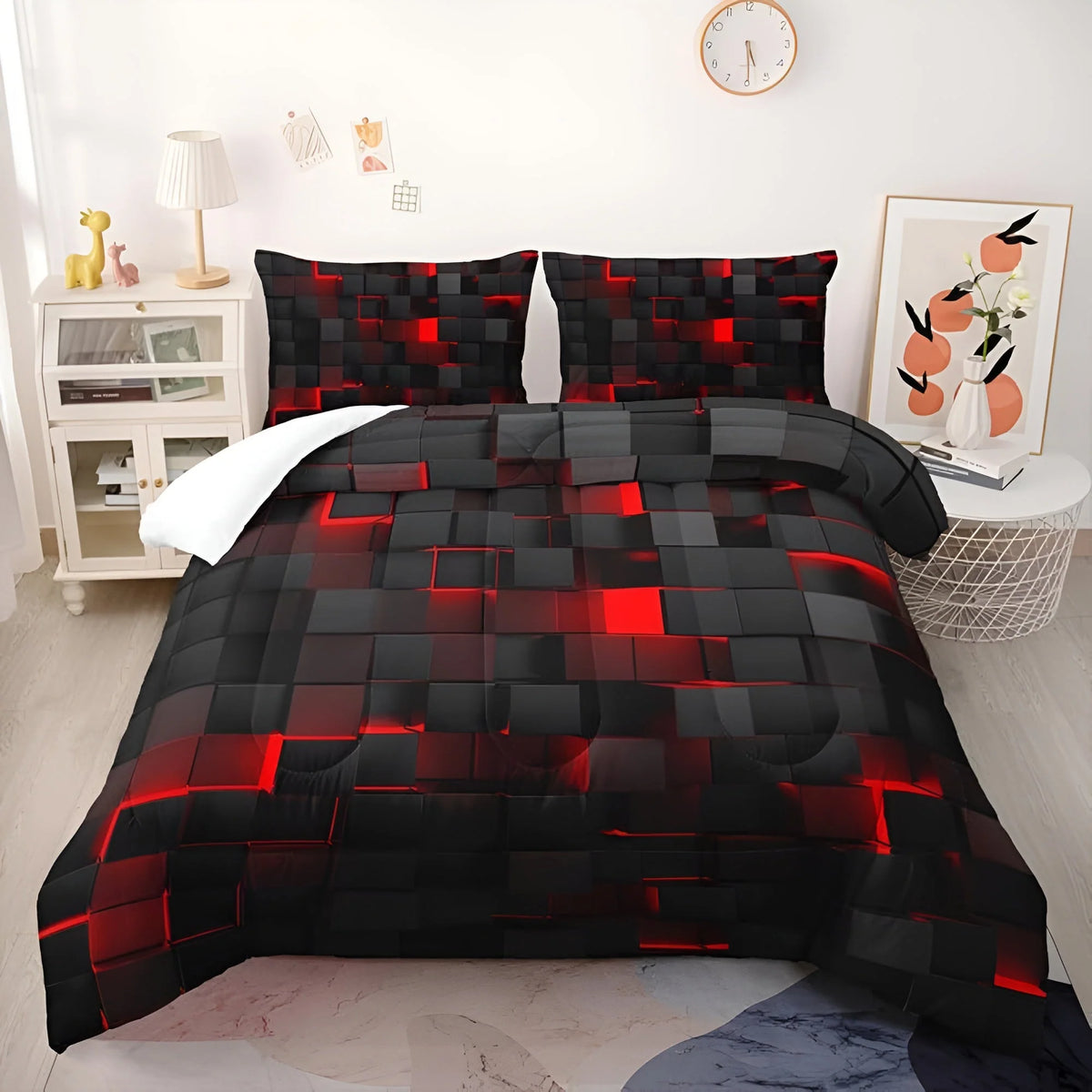 Duvet Cover Set Neon 3D Grid Microfiber Cotton Blend