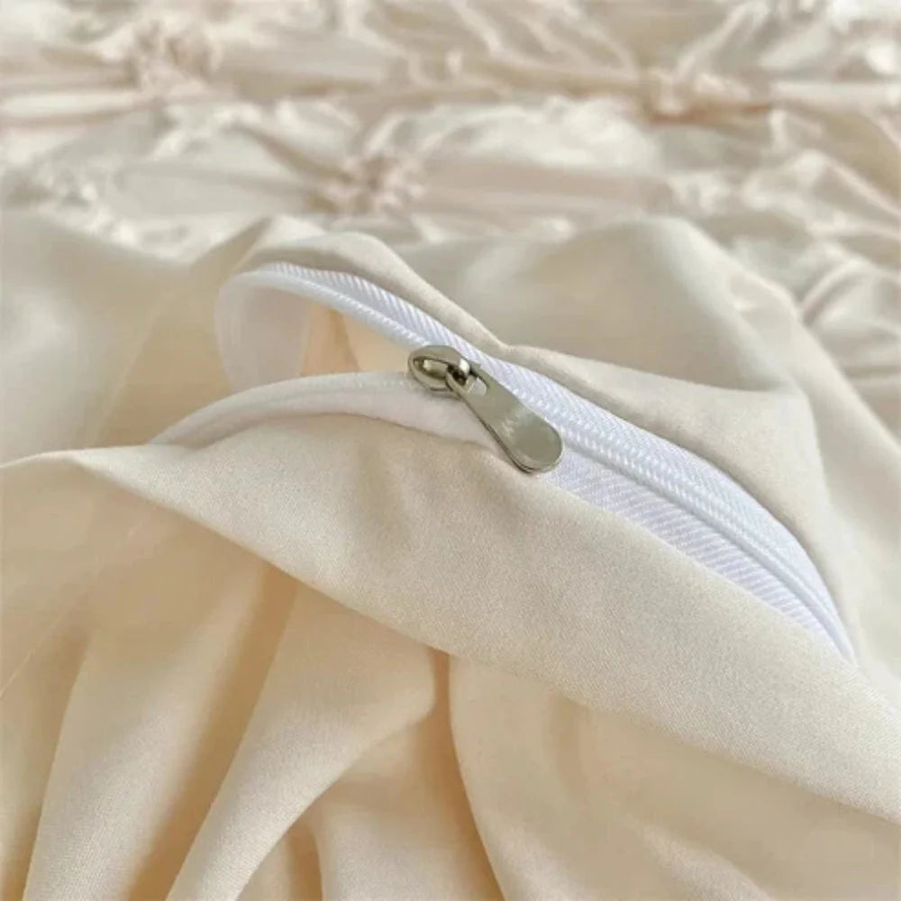 Duvet Cover Set Pinch-Pleat Floral Zipper & Corner Ties