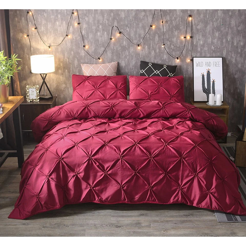 Duvet Cover Set Pintuck Diamond Texture Polyester Microfiber Three-Piece