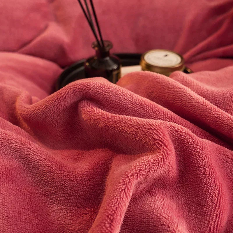 Duvet Cover Set Plush Velvet Fleece Flannel-Backed