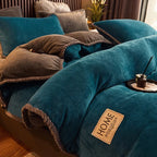 Duvet Cover Set Plush Velvet Fleece Flannel-Backed