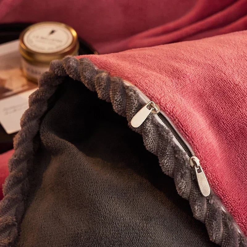 Duvet Cover Set Plush Velvet Fleece Flannel-Backed