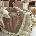 Duvet Cover Set Plush Velvet Reversible Rose Embroidery