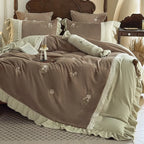 Duvet Cover Set Plush Velvet Reversible Rose Embroidery