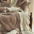 Duvet Cover Set Plush Velvet Reversible Rose Embroidery