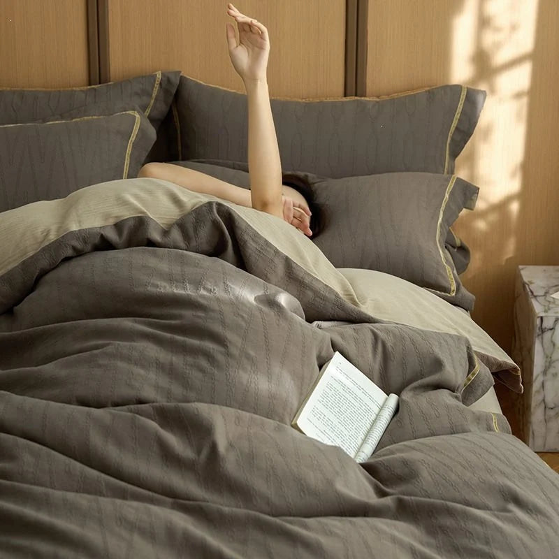 Duvet Cover Set Quilted Breathable Cotton Reversible 4-Piece