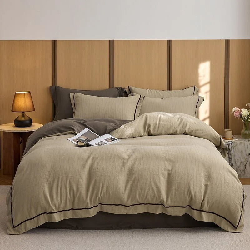 Duvet Cover Set Quilted Breathable Cotton Reversible 4-Piece