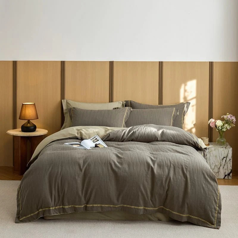 Duvet Cover Set Quilted Breathable Cotton Reversible 4-Piece