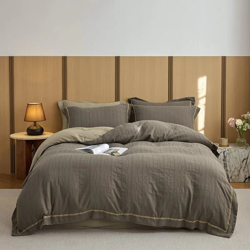 Duvet Cover Set Quilted Breathable Cotton Reversible 4-Piece