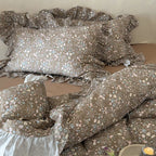 Duvet Cover Set Quilted Ruffle Trim Floral Print