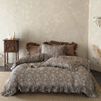 Duvet Cover Set Quilted Ruffle Trim Floral Print