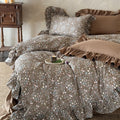 Duvet Cover Set Quilted Ruffle Trim Floral Print