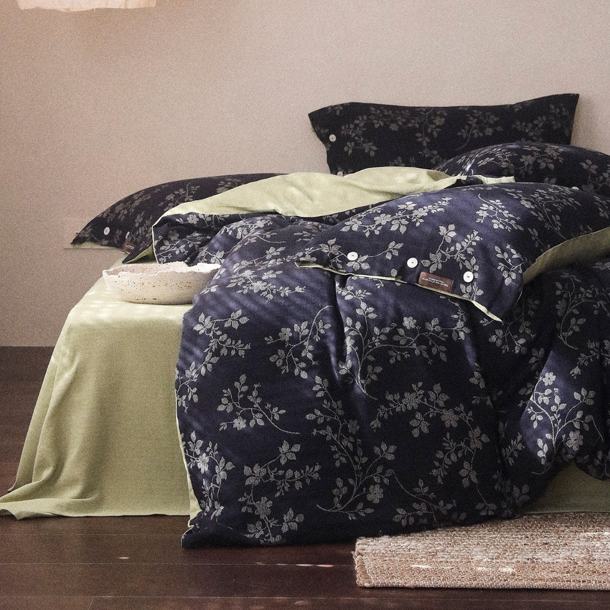 Duvet Cover Set Reversible Floral Linen-Cotton Button Closures