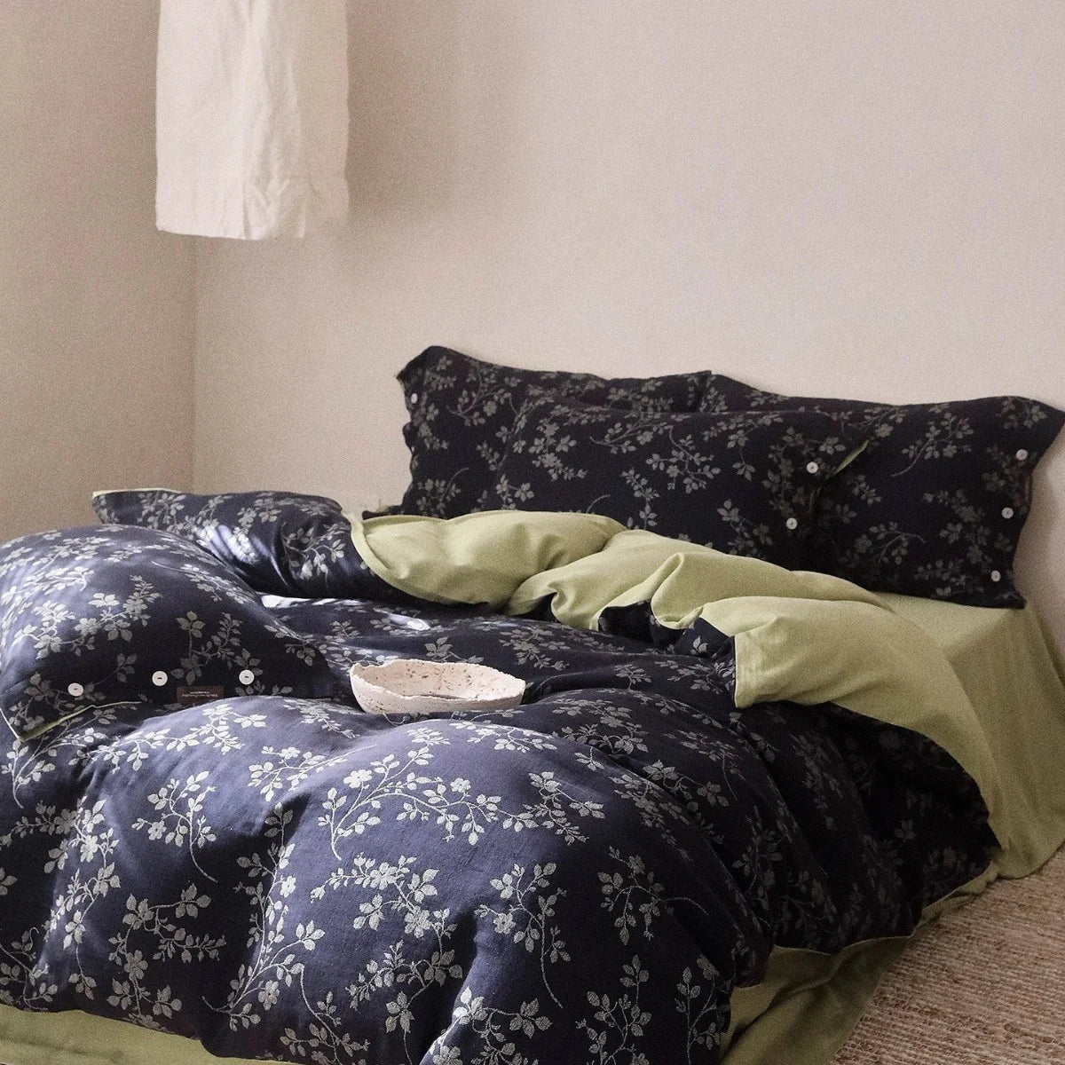 Duvet Cover Set Reversible Floral Linen-Cotton Button Closures