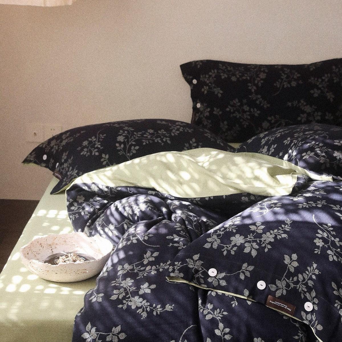 Duvet Cover Set Reversible Floral Linen-Cotton Button Closures