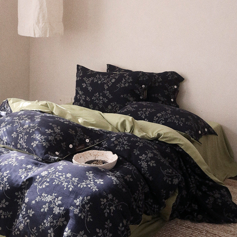 Duvet Cover Set Reversible Floral Linen-Cotton Button Closures