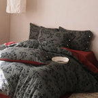 Duvet Cover Set Reversible Floral Linen-Cotton Button Closures