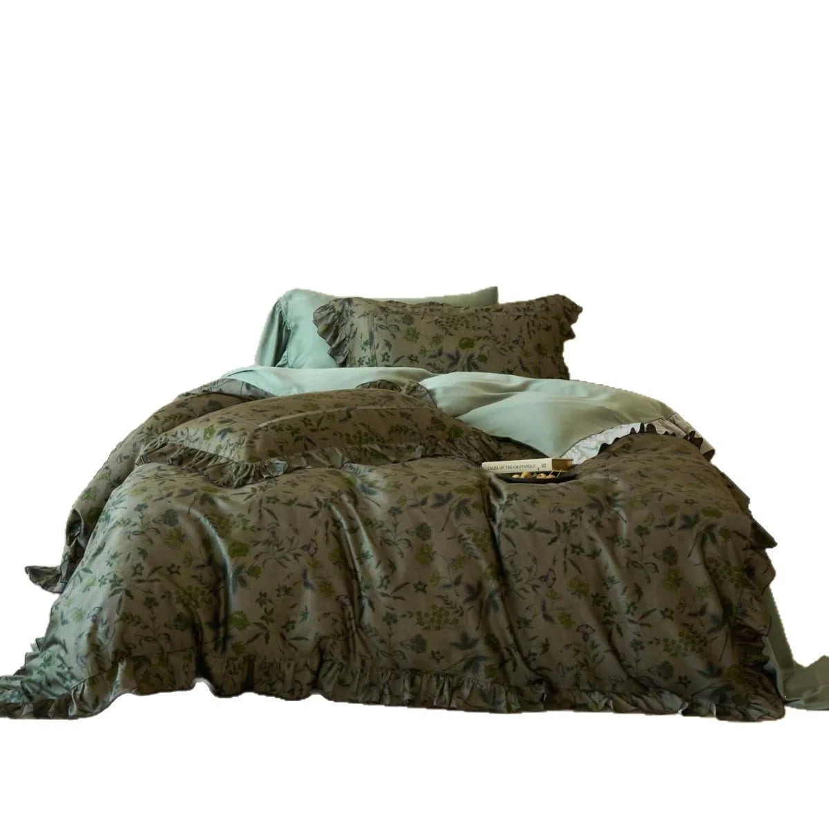 Duvet Cover Set Reversible Floral Stripe Cotton Blend 4-Piece