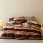 Duvet Cover Set Reversible Floral Stripe Cotton Blend 4-Piece