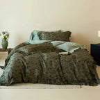Duvet Cover Set Reversible Floral Stripe Cotton Blend 4-Piece