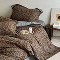 Duvet Cover Set Reversible Leopard Print Cotton Satin