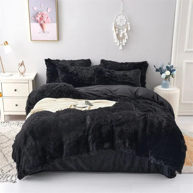 Duvet Cover Set Reversible Plush Velvet With Pillowcase